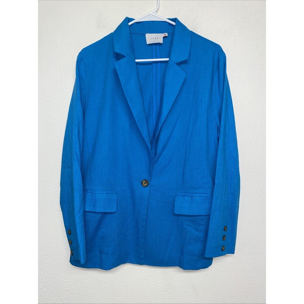 Lush Linen Blend Blazer Women’s M Turquoise Blue Light Weight Career Office